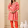 Orange Bandhej Print Wrap Kurta With Pants