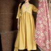 Yellow Art Silk Flared Kurta With Floral Printed Organza Dupatta