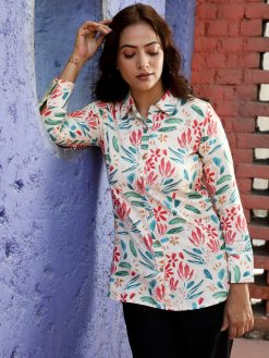 Beige Abstract Print Full-Sleeved Shirt