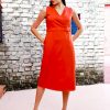 Rust Straight Fit Dress With Belt Detail