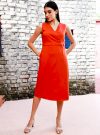 Rust Straight Fit Dress With Belt Detail