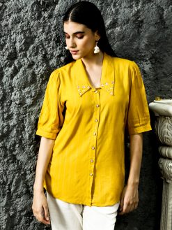 Mustard Sequins Embellished Shirt