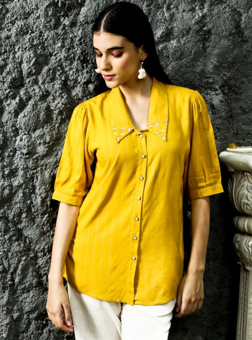 Mustard Sequins Embellished Shirt