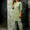 Olive Green Ethnic Motif Printed Straight Kurta With Zig-Zag Printed Afghani Salwar