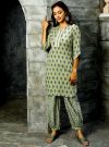 Olive Green Ethnic Motif Printed Straight Kurta With Zig-Zag Printed Afghani Salwar