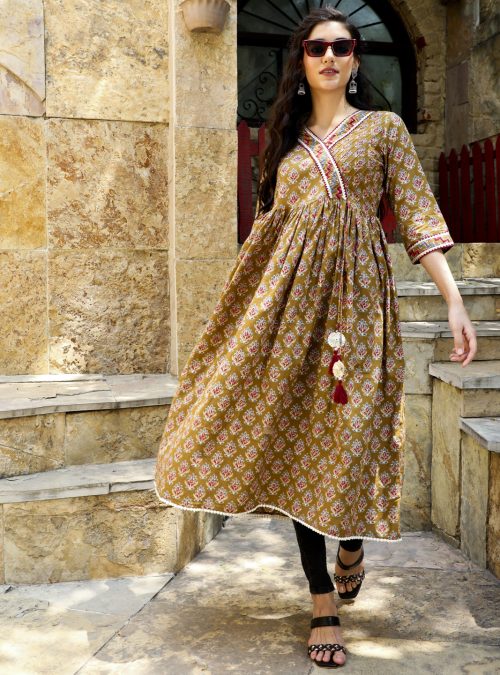 Ethnic Printed Brown Anarkali Kurta