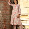 Red Floral Print Flared Kurta With Pants