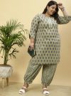 Plus Size Green Ethnic Printed Kurta With Printed Afghani Salwar