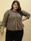 Plus Size Charcoal Zig-Zag Printed Top