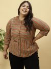 Plus Size Brown Zig-Zag Printed Top