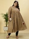 Plus Size Brown Ethnic Printed Anarkali Kurta