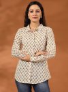 Yellow Ethnic Motif Printed Lurex Shirt