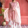 Peach Ethnic Floral Printed Straight Kurta With Printed Sharara And Dupatta