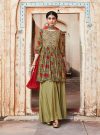 Green Floral Printed Short Kurta With Sharara And Pleated Dupatta