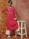 Zardozi Embroidered Fushia Mothra Printed Straight Kurta