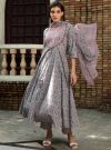 Grey Ethnic Printed Flared Kurta With Zig-Zag Printed Pants And Dupatta