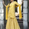 Yellow Ethnic Printed Straight Kurta With Sharara And Dupatta