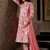Peach Floral Print Flared Kurta With Pants And Dupatta