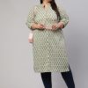 Plus Size Sage Green Ethnic Munghal Buti Printed Straight Kurta