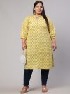 Plus Size Yellow Ethnic Mughal Buti Printed Straight Kurta
