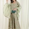 Green Floral Print Short Kurta With Skirt And Dupatta