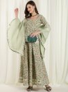 Green Floral Print Short Kurta With Skirt And Dupatta