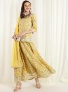 Yellow Floral Print Short Kurta With Skirt And Dupatta