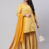 Plus Size Yellow Ethnic Printed Kurti With Sharara And Chiffon Dupatta