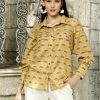 Mustard Lotus Print Full Sleeved Shirt