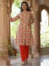 Beige Printed Cotton Kurta