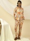 Orange Geometric Print Jacket With Pants Co-ord Set