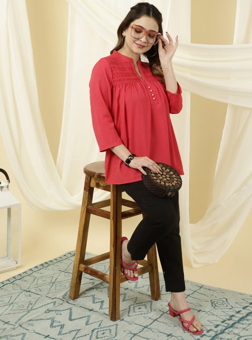 Pink Gathered Ruched Top