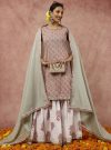 Sage Green Ethnic Floral Printed Straight Kurta With White Sharara And Dupatta