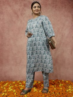 Sea Green Peach Loose Fit Kurta With Pants