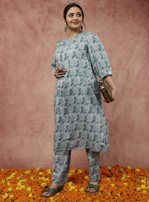 Sea Green Peach Loose Fit Kurta With Pants