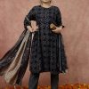 Blue Bandhani Flared Print Kurta With Pants And Dupatta